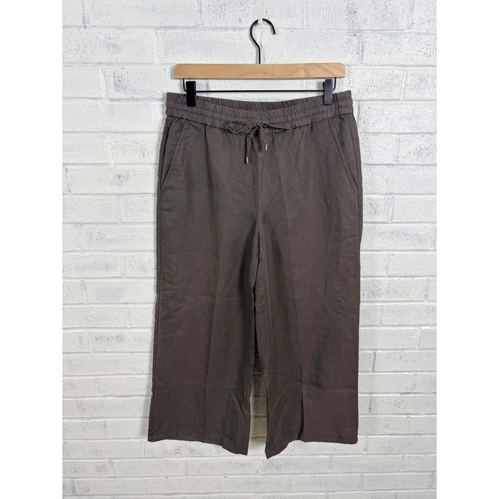 Eileen Fisher Linen Blend Crop Pants Womens PS Gray Wide Leg Drawstring